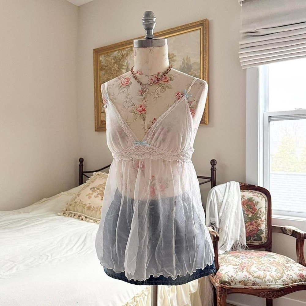 Y2K fredericks of hollywood white lace babydoll top size‎ large